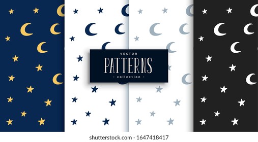 moon and stars cute pattern set design
