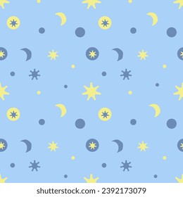 Moon and stars. Cute vector seamless pattern