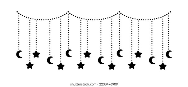 Moon and stars dangling bunting garland silhouette