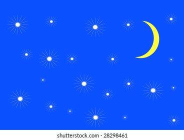 moon and stars in dark