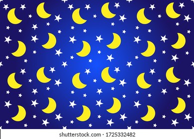 Moon and stars with dark gradient blue background for your wallpaper,business design,web site,landing pages,shirt pattern,presentation,ads,poster,banner.