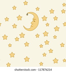 Moon and stars doodle cartoon seamless pattern hand drawn