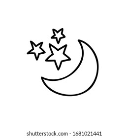 Icono del doodle de luna y estrellas, ilustración vectorial