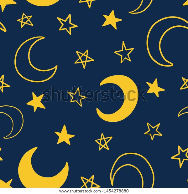 Moon and stars doodle seamless repeat\
pattern. Vector illustration background. For print, textile, web,\
home decor, fashion, surface, graphic\
design