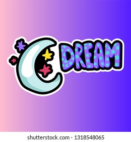 Moon, stars with dream lettering patch