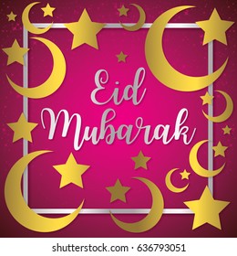 Moon and stars Eid Mubarak (Blessed Eid) card in vector format.