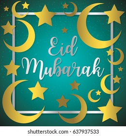 Moon and stars Eid Mubarak (Blessed Eid) card in vector format.
