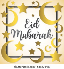 Moon and stars Eid Mubarak (Blessed Eid) card in vector format.