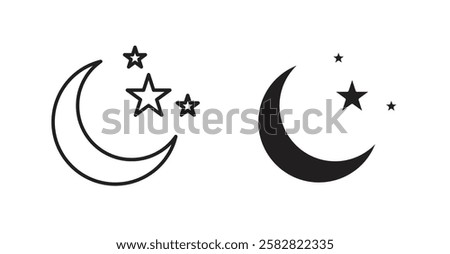 Moon stars filled and outlined icons vectors on white background