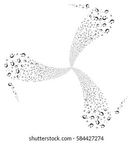 Moon Stars fireworks swirl rotation. Vector illustration style is flat gray iconic symbols on a white background. Object whirl organized from random design elements.
