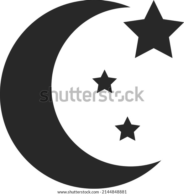The moon with stars. Flat black icon.\
Vector illustration isolated on a white\
background.