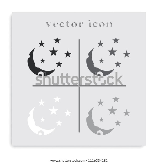 Moon and\
stars flat black and white vector\
icon.