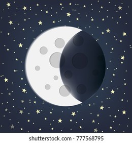  Moon with Stars in flat dasign style. Vector illustration. Eps 10.