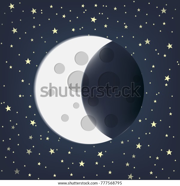  Moon with Stars in flat dasign style. Vector\
illustration. Eps 10.