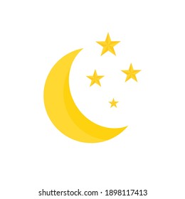 Moon and stars flat design on white background.