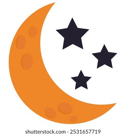 Moon and stars flat icon illustration isolated on white background.