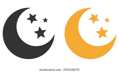 Moon and stars flat icon isolated on white background.