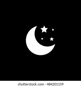 Moon With Stars Flat Icon On Black Background