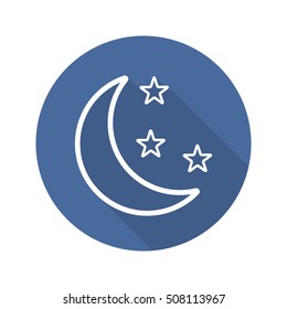 Moon And Stars Flat Linear Long Shadow Icon. Night. Bedtime. Vector Line Symbol