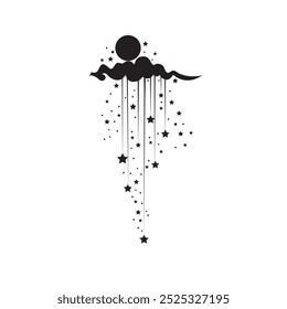Moon and stars flat vector icon illustration isolated on white background.Magic symbol. mystic art sign, Flat style for graphic and web design, logo, sticker, tattoo