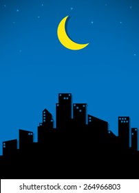 moon and stars fo the city, vector illustration