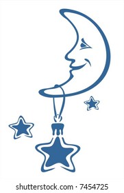 The moon, stars and a fur-tree toy in the form of a star.
