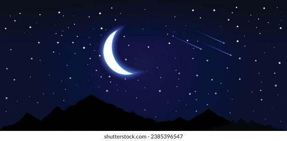 moon and stars  glowing night  vector illustration