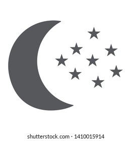 Moon and stars glyph icon, night and forecast, night sky sign, vector graphics, a solid pattern on a white background, eps 10.