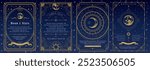 Moon and stars gold frame set, mystical astronomy design card