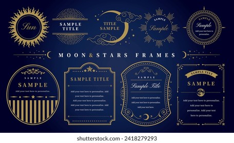 Moon and stars gold frame set, mystical astronomy design