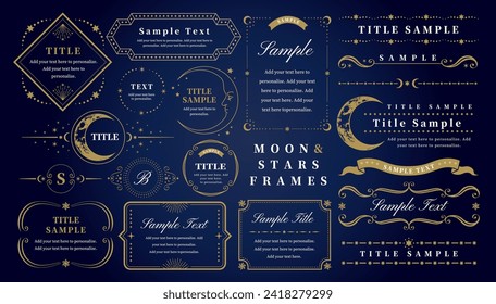 Moon and stars gold frame set, mystical astronomy design