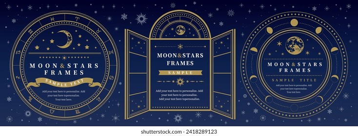  Moon and stars gold frame set, mystical astronomy design