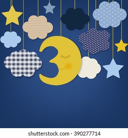 Luna Y Estrellas Con Malla De Gradiente, Ilustración Vectorial