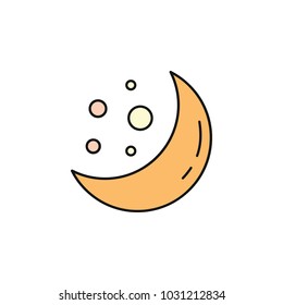 Moon and stars icon in cartoon style. Space illustration with Moon in white background. Element for space design. Science space object.