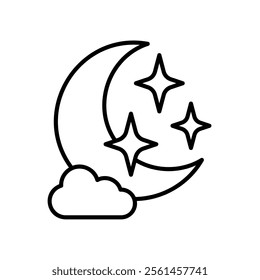 Moon and stars icon with clouds in front of it

