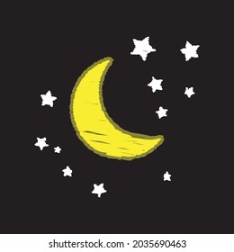 Moon and stars Icon design, craie Colorée. Dessine une image sur le tableau.