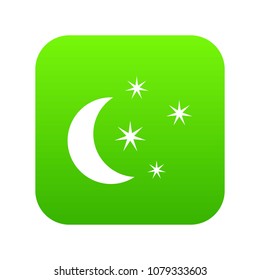 Moon and stars icon digital green for any design isolated on white vector illustration