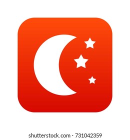 Moon and stars icon digital red for any design isolated on white vector illustration