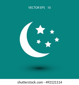 Moon and stars icon, flat design best vector icon
