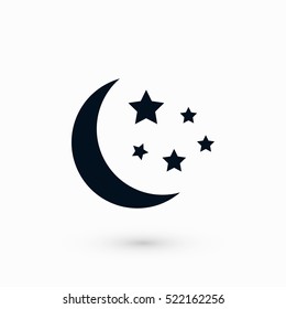 Moon and stars icon, flat design best vector icon