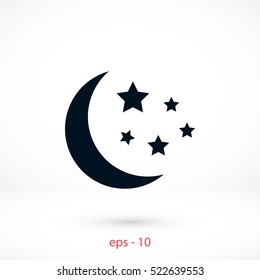 Moon and stars icon, flat design best vector icon