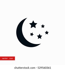 Moon And Stars Icon, Flat Design Best Vector Icon