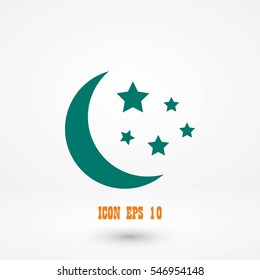 Moon and stars icon, flat design best vector icon