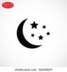 Moon and stars icon, flat design best vector icon