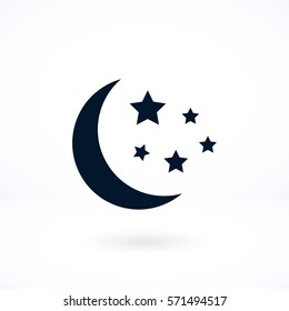 Moon and stars icon, flat design best vector icon