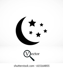Moon and stars icon, flat design best vector icon