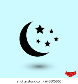 Moon and stars icon, flat design best vector icon