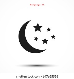 Moon and stars icon, flat design best vector icon