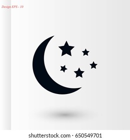 Moon and stars icon, flat design best vector icon