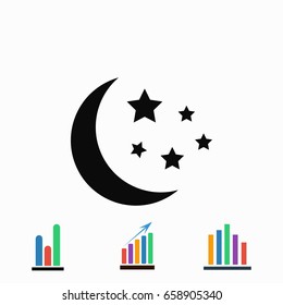 Moon and stars icon, flat design best vector icon